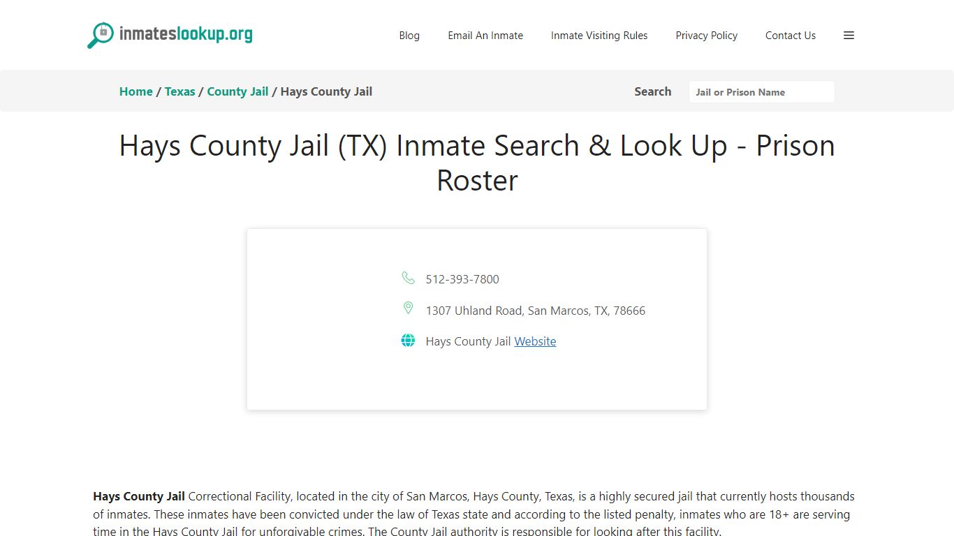 Hays County Jail (TX) Inmate Search & Look Up - Prison Roster